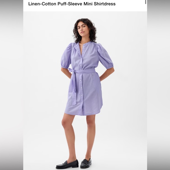 GAP Dresses & Skirts - NWT!!! GAP Lavender Button-Up Dress - Linen-Cotton Puff Sleeve Mini Shirtdress